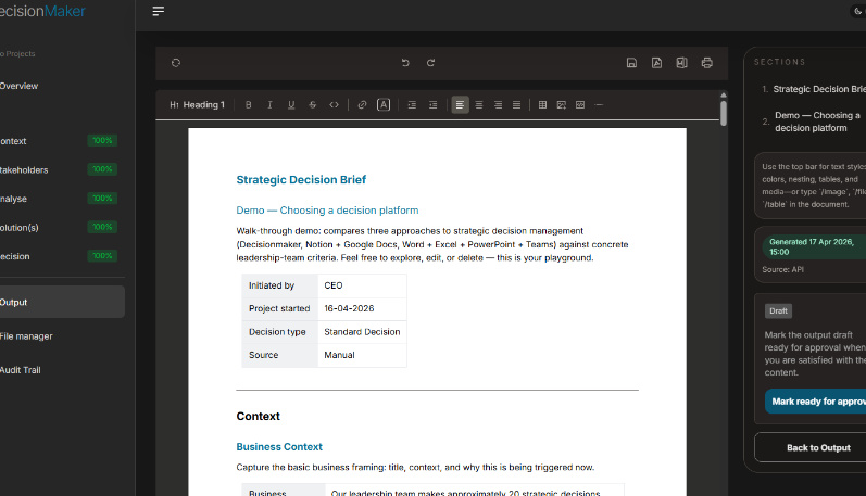 Decision dossier output